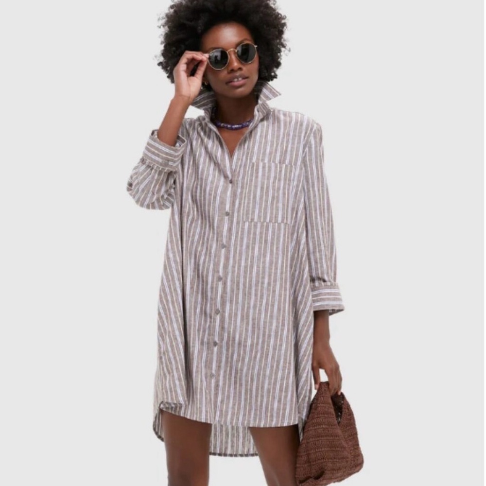 TUCKERNUCK Summer Stripe Linen Blend Carlotta Shirt Dress